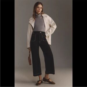 Anthropologie The Colette Ponte Contrast-Stitch Crop Wide-Leg Pants Size 33 NWT